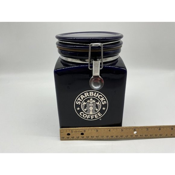 Starbucks Beehouse Cobalt Blue Coffee / Tea Canister With Silver Mermaid Logo - Picture 14 of 16